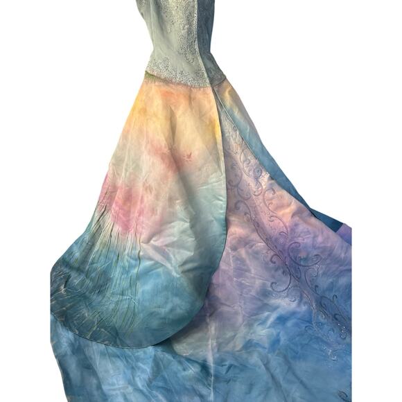 Hand-Painted One of a kind Strapless Beaded Sunset Ombre Gown -Art Couture Sz 6 - Picture 9 of 16
